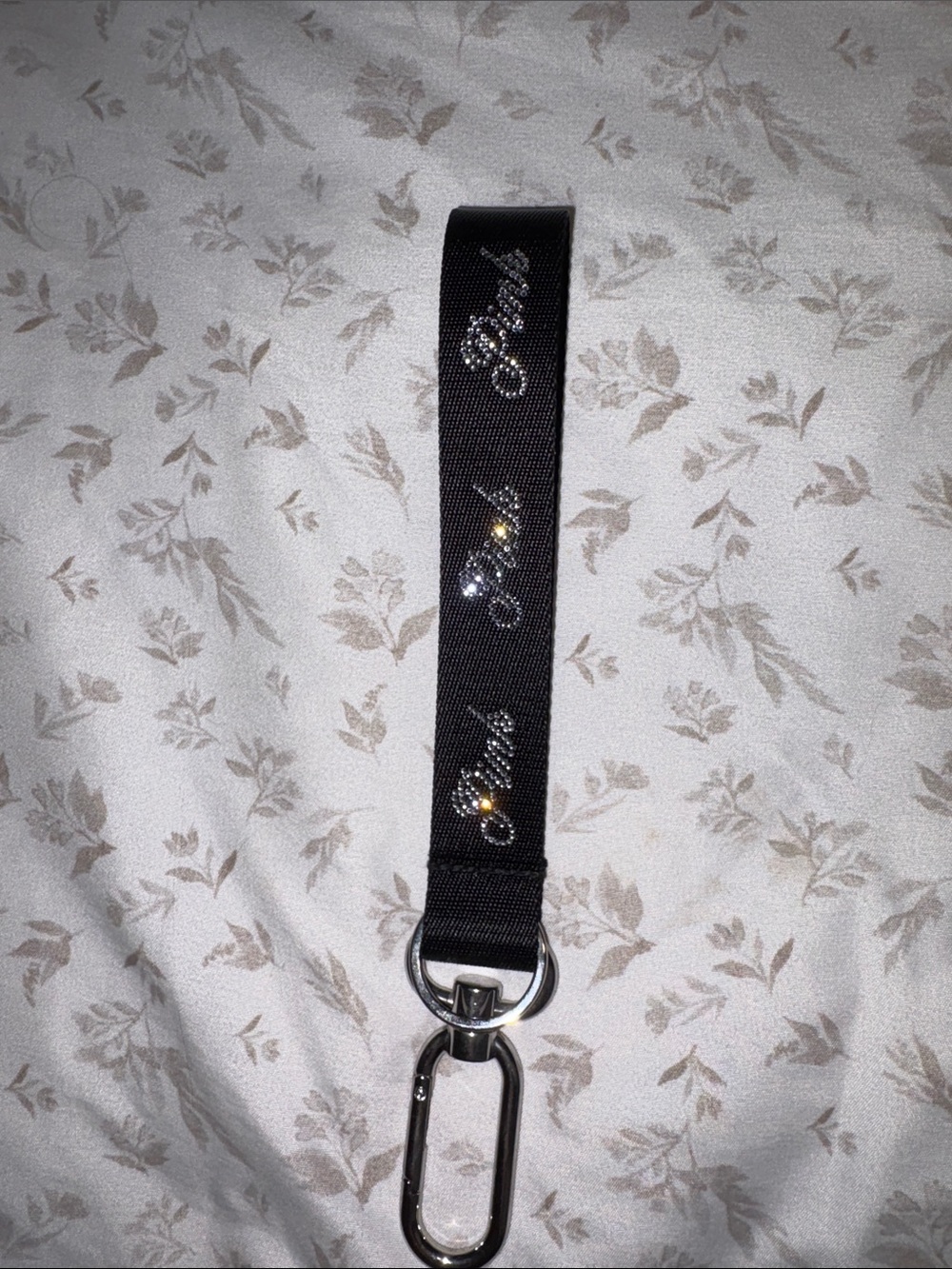 Victoria's Secret Black Keychain Wristlet with Silver Hardware